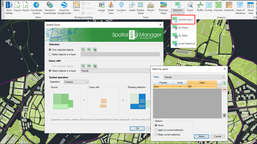 Advanced selection by processing Spatial Queries