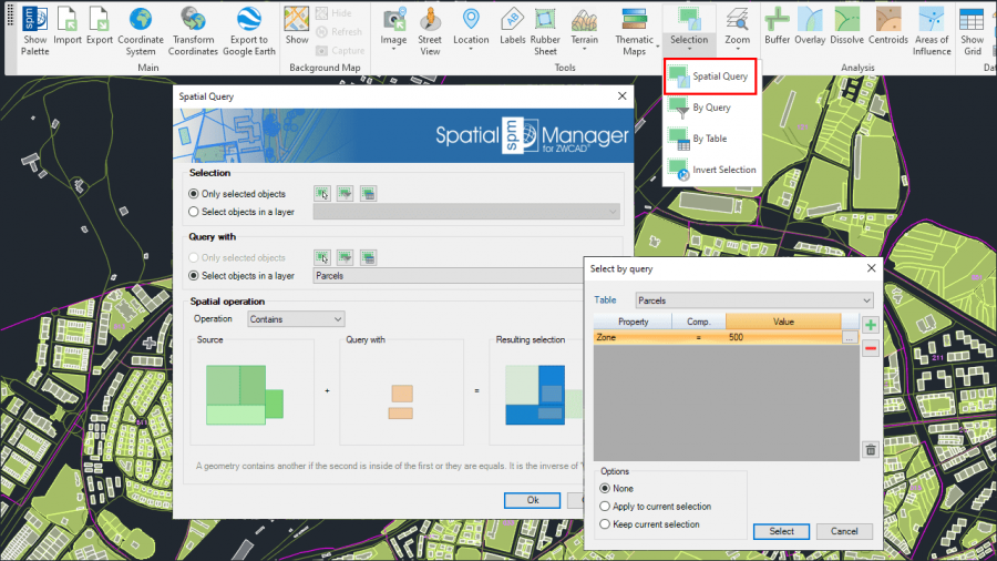 Advanced selection by processing Spatial Queries