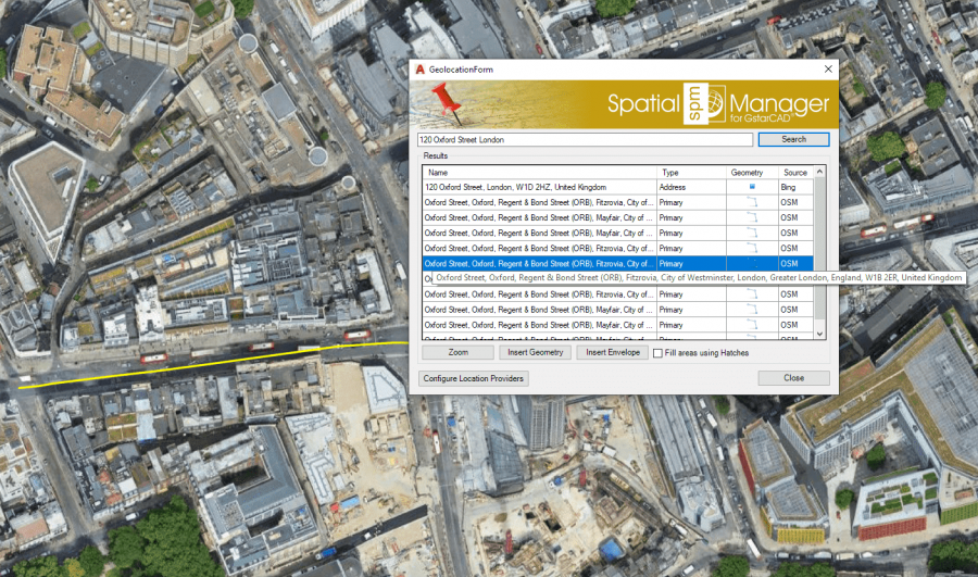 'Search Location' window